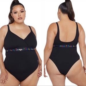 Savage X Fenty Forever Savage Bodysuit Black Rainbow Logo - Size 1X